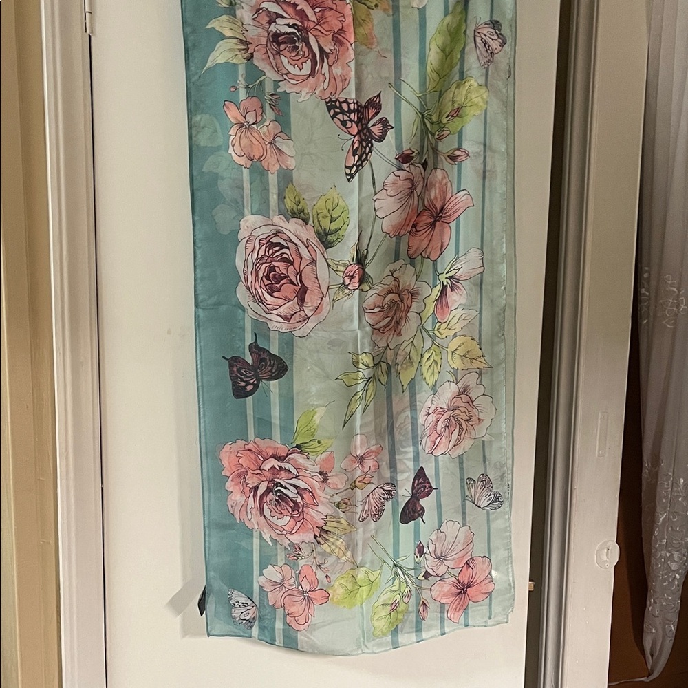 Vince Camuto Floral Butterfly Aqua Pink Scarf